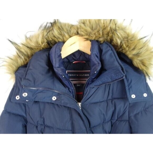 Tommy Hilfiger Women's Jacket Size Small Blue Puffer Puffy Faux Fur Hood Coat - Picture 2 of 13